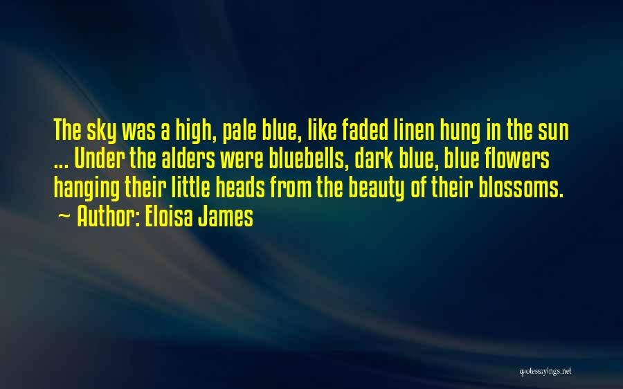 Eloisa James Quotes: The Sky Was A High, Pale Blue, Like Faded Linen Hung In The Sun ... Under The Alders Were Bluebells,