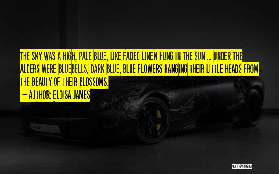 Eloisa James Quotes: The Sky Was A High, Pale Blue, Like Faded Linen Hung In The Sun ... Under The Alders Were Bluebells,