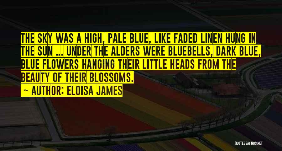 Eloisa James Quotes: The Sky Was A High, Pale Blue, Like Faded Linen Hung In The Sun ... Under The Alders Were Bluebells,