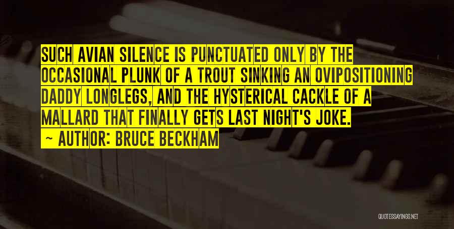 Bruce Beckham Quotes: Such Avian Silence Is Punctuated Only By The Occasional Plunk Of A Trout Sinking An Ovipositioning Daddy Longlegs, And The