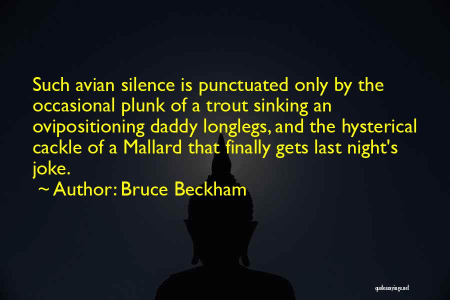 Bruce Beckham Quotes: Such Avian Silence Is Punctuated Only By The Occasional Plunk Of A Trout Sinking An Ovipositioning Daddy Longlegs, And The