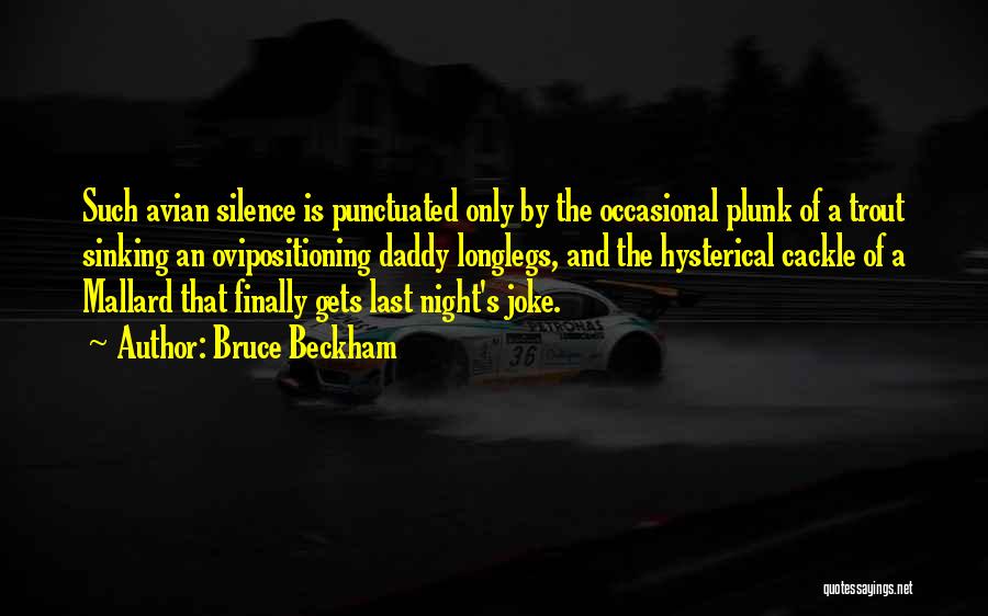 Bruce Beckham Quotes: Such Avian Silence Is Punctuated Only By The Occasional Plunk Of A Trout Sinking An Ovipositioning Daddy Longlegs, And The