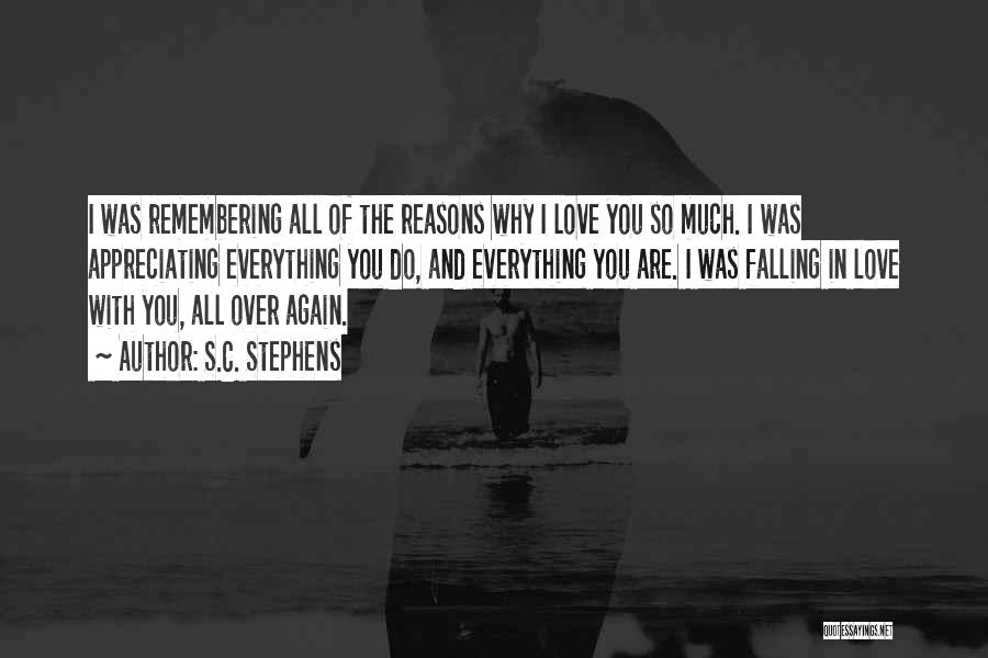 S.C. Stephens Quotes: I Was Remembering All Of The Reasons Why I Love You So Much. I Was Appreciating Everything You Do, And