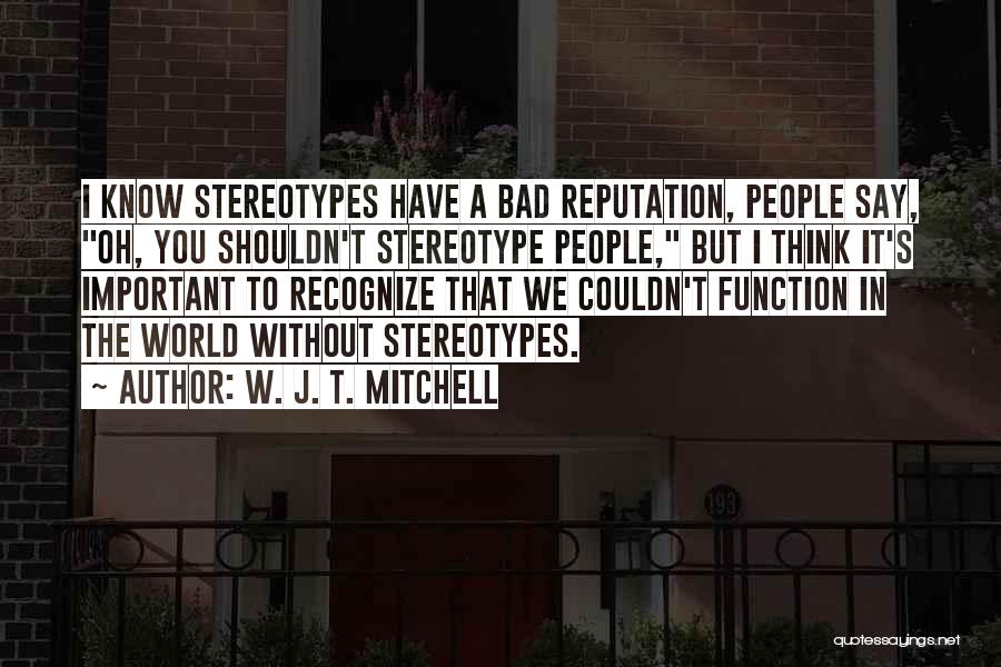 W. J. T. Mitchell Quotes: I Know Stereotypes Have A Bad Reputation, People Say, Oh, You Shouldn't Stereotype People, But I Think It's Important To