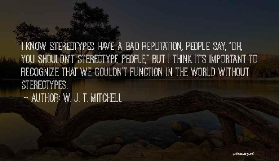 W. J. T. Mitchell Quotes: I Know Stereotypes Have A Bad Reputation, People Say, Oh, You Shouldn't Stereotype People, But I Think It's Important To