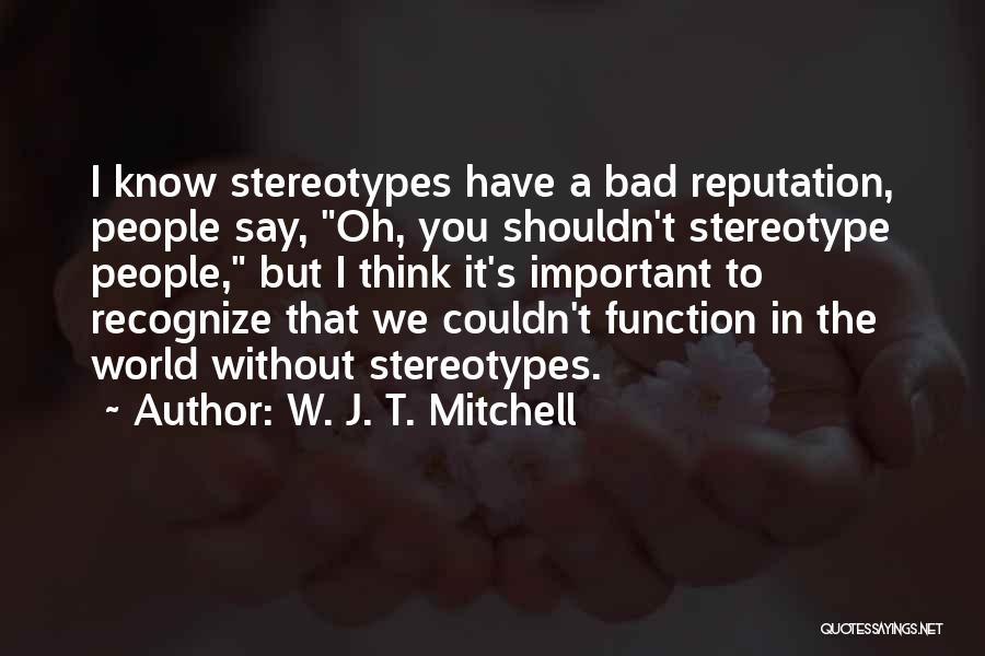 W. J. T. Mitchell Quotes: I Know Stereotypes Have A Bad Reputation, People Say, Oh, You Shouldn't Stereotype People, But I Think It's Important To