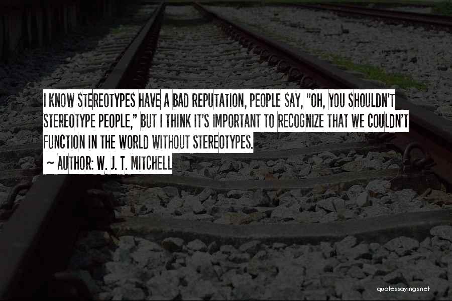 W. J. T. Mitchell Quotes: I Know Stereotypes Have A Bad Reputation, People Say, Oh, You Shouldn't Stereotype People, But I Think It's Important To