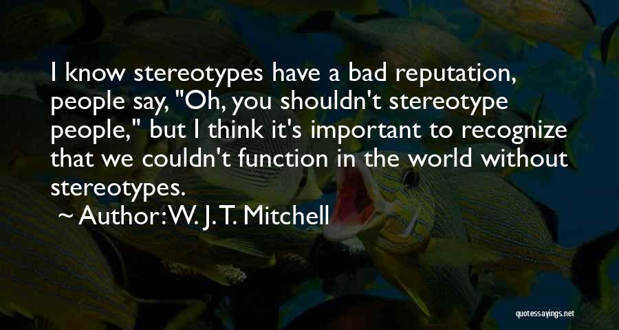 W. J. T. Mitchell Quotes: I Know Stereotypes Have A Bad Reputation, People Say, Oh, You Shouldn't Stereotype People, But I Think It's Important To