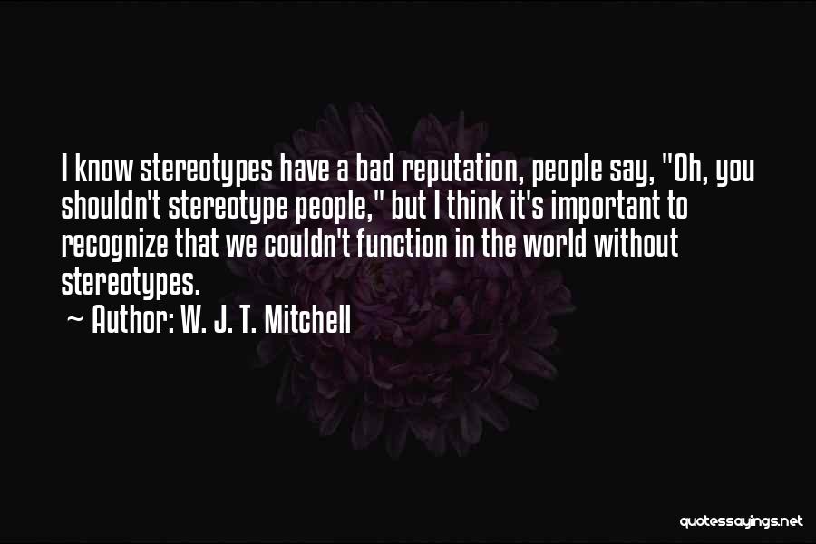W. J. T. Mitchell Quotes: I Know Stereotypes Have A Bad Reputation, People Say, Oh, You Shouldn't Stereotype People, But I Think It's Important To