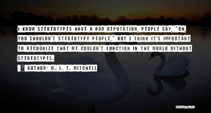 W. J. T. Mitchell Quotes: I Know Stereotypes Have A Bad Reputation, People Say, Oh, You Shouldn't Stereotype People, But I Think It's Important To