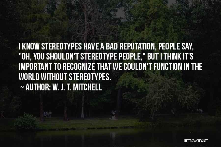 W. J. T. Mitchell Quotes: I Know Stereotypes Have A Bad Reputation, People Say, Oh, You Shouldn't Stereotype People, But I Think It's Important To