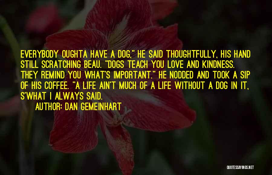 Dan Gemeinhart Quotes: Everybody Oughta Have A Dog, He Said Thoughtfully, His Hand Still Scratching Beau. Dogs Teach You Love And Kindness. They