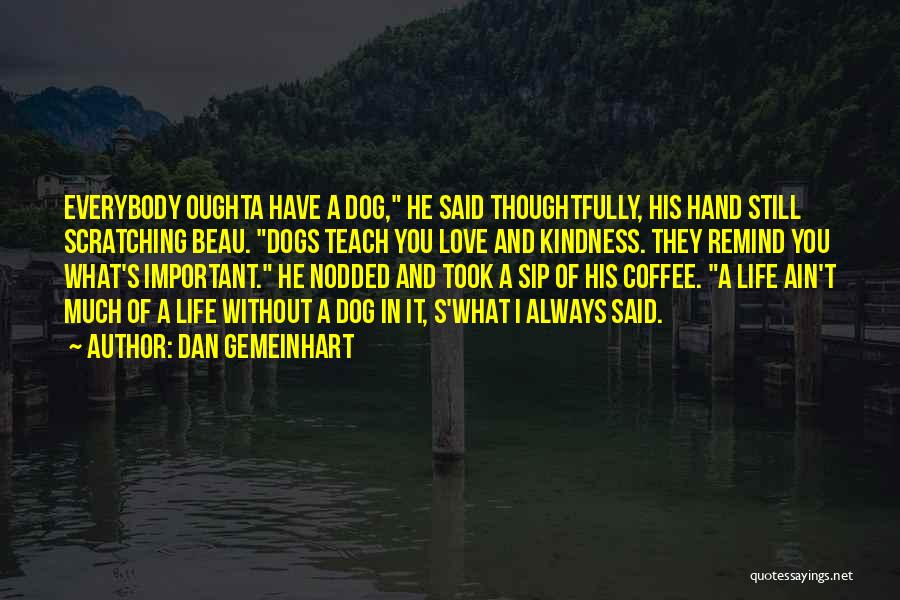 Dan Gemeinhart Quotes: Everybody Oughta Have A Dog, He Said Thoughtfully, His Hand Still Scratching Beau. Dogs Teach You Love And Kindness. They