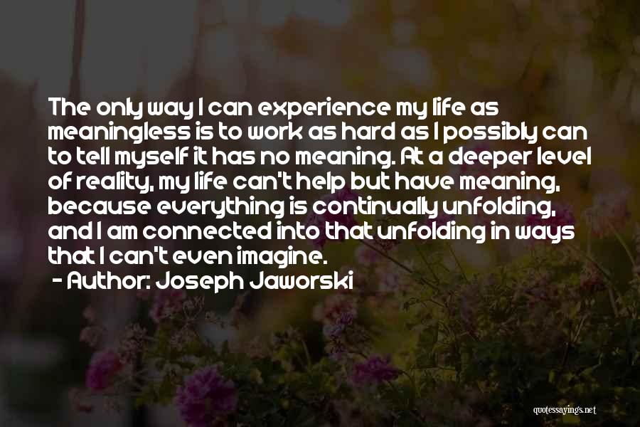 Joseph Jaworski Quotes: The Only Way I Can Experience My Life As Meaningless Is To Work As Hard As I Possibly Can To