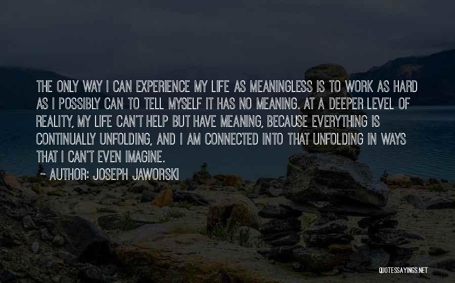 Joseph Jaworski Quotes: The Only Way I Can Experience My Life As Meaningless Is To Work As Hard As I Possibly Can To