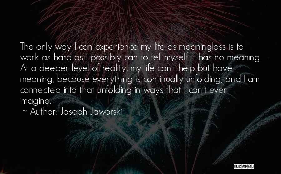 Joseph Jaworski Quotes: The Only Way I Can Experience My Life As Meaningless Is To Work As Hard As I Possibly Can To