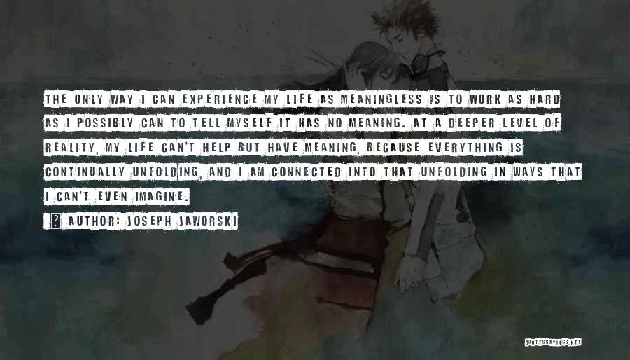 Joseph Jaworski Quotes: The Only Way I Can Experience My Life As Meaningless Is To Work As Hard As I Possibly Can To