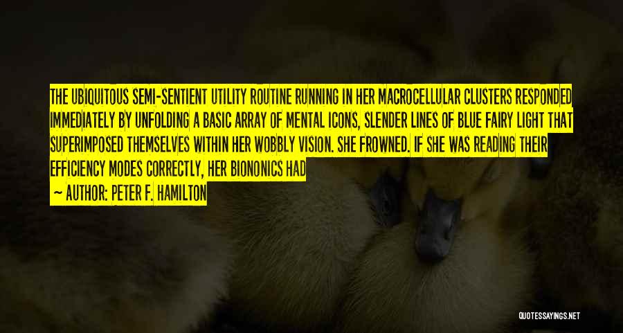 Peter F. Hamilton Quotes: The Ubiquitous Semi-sentient Utility Routine Running In Her Macrocellular Clusters Responded Immediately By Unfolding A Basic Array Of Mental Icons,
