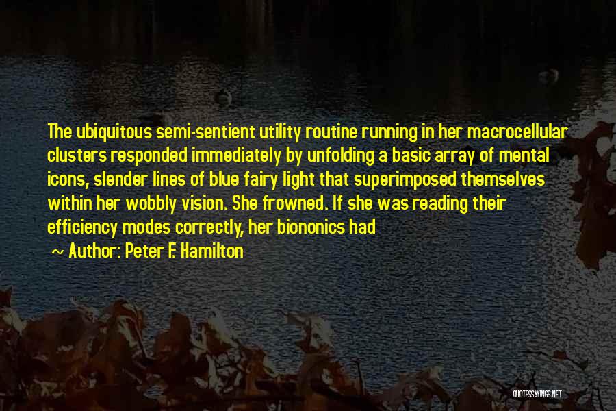 Peter F. Hamilton Quotes: The Ubiquitous Semi-sentient Utility Routine Running In Her Macrocellular Clusters Responded Immediately By Unfolding A Basic Array Of Mental Icons,