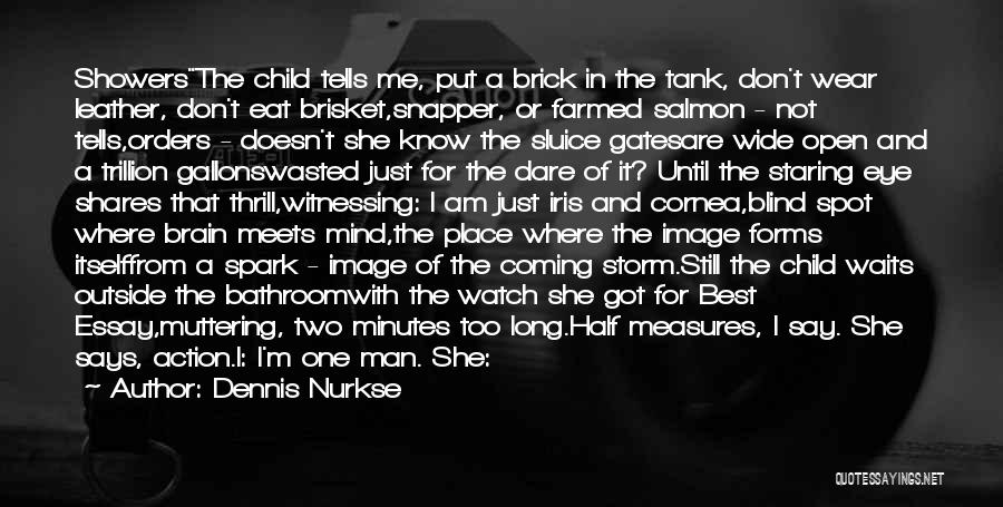 Dennis Nurkse Quotes: Showersthe Child Tells Me, Put A Brick In The Tank, Don't Wear Leather, Don't Eat Brisket,snapper, Or Farmed Salmon -