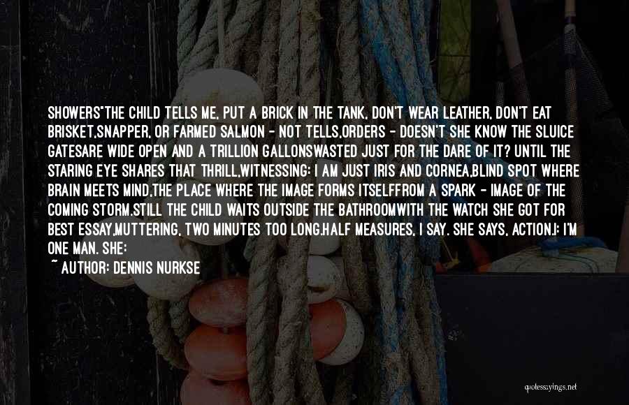 Dennis Nurkse Quotes: Showersthe Child Tells Me, Put A Brick In The Tank, Don't Wear Leather, Don't Eat Brisket,snapper, Or Farmed Salmon -