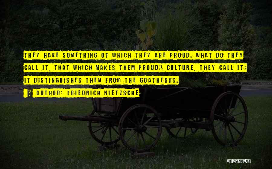 Friedrich Nietzsche Quotes: They Have Something Of Which They Are Proud. What Do They Call It, That Which Makes Them Proud? Culture, They