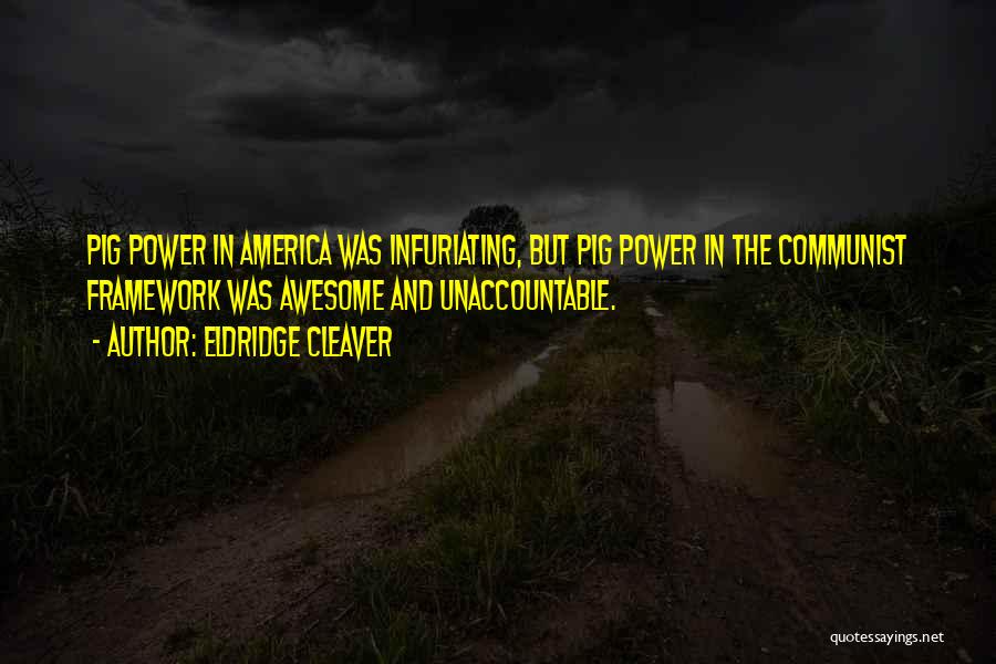 Eldridge Cleaver Quotes: Pig Power In America Was Infuriating, But Pig Power In The Communist Framework Was Awesome And Unaccountable.