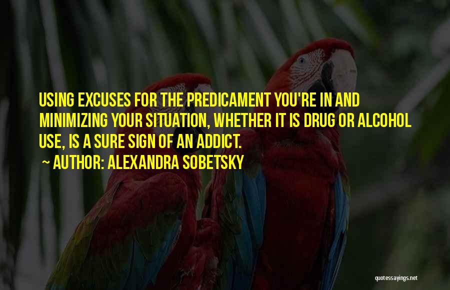 Alexandra Sobetsky Quotes: Using Excuses For The Predicament You're In And Minimizing Your Situation, Whether It Is Drug Or Alcohol Use, Is A