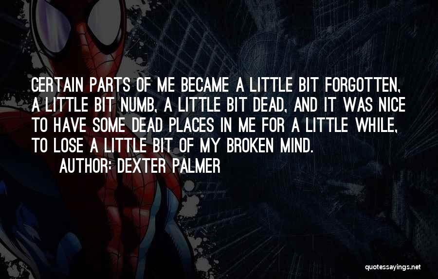 Dexter Palmer Quotes: Certain Parts Of Me Became A Little Bit Forgotten, A Little Bit Numb, A Little Bit Dead, And It Was