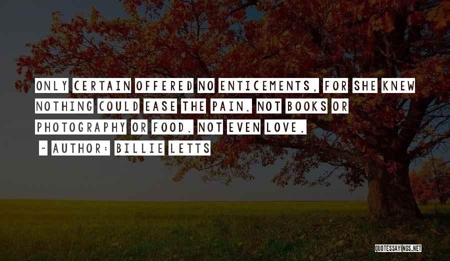 Billie Letts Quotes: Only Certain Offered No Enticements, For She Knew Nothing Could Ease The Pain. Not Books Or Photography Or Food. Not