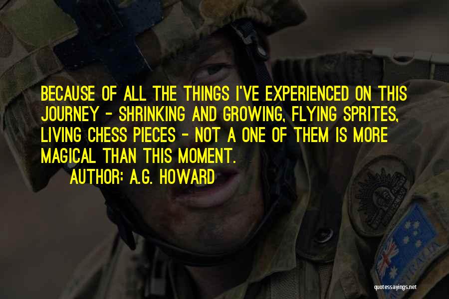 A.G. Howard Quotes: Because Of All The Things I've Experienced On This Journey - Shrinking And Growing, Flying Sprites, Living Chess Pieces -