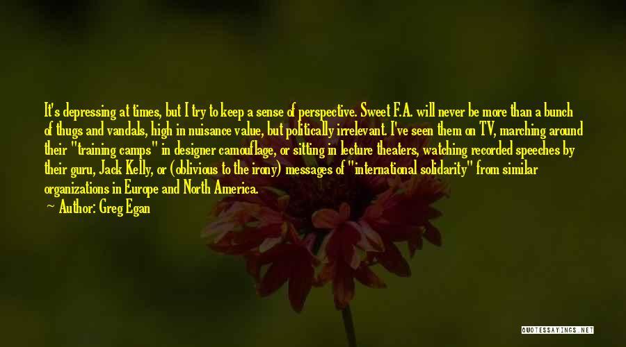 Greg Egan Quotes: It's Depressing At Times, But I Try To Keep A Sense Of Perspective. Sweet F.a. Will Never Be More Than