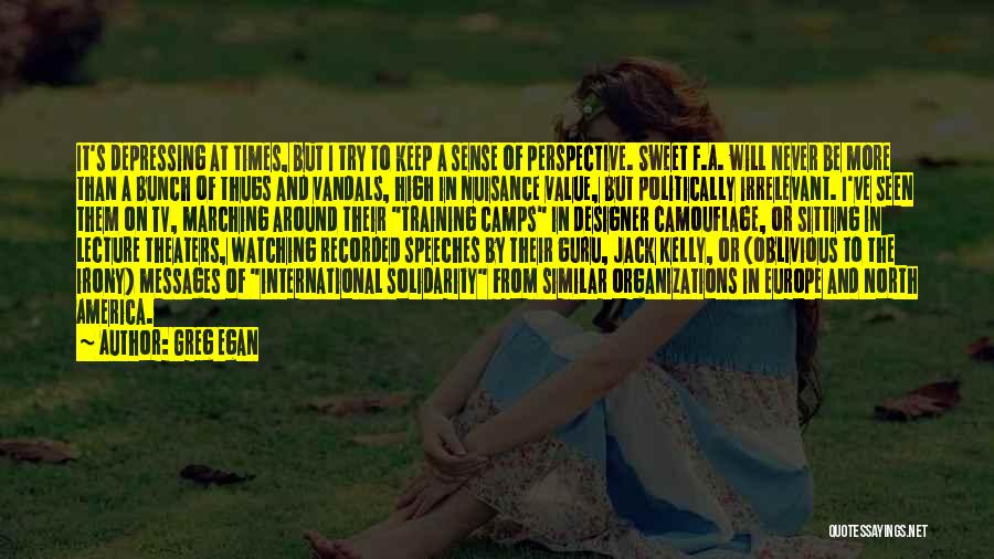 Greg Egan Quotes: It's Depressing At Times, But I Try To Keep A Sense Of Perspective. Sweet F.a. Will Never Be More Than