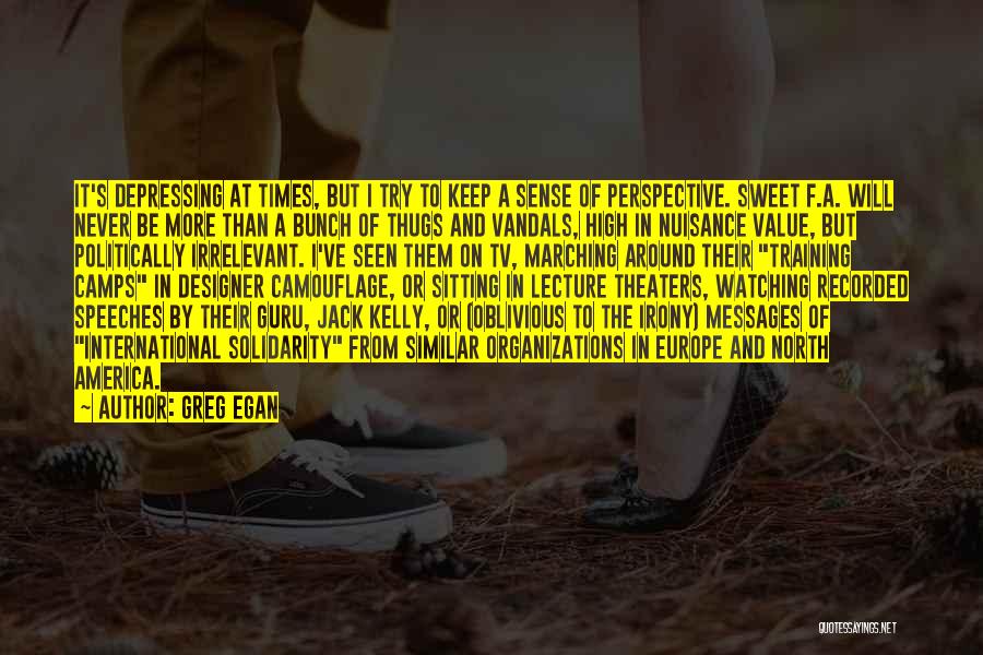 Greg Egan Quotes: It's Depressing At Times, But I Try To Keep A Sense Of Perspective. Sweet F.a. Will Never Be More Than