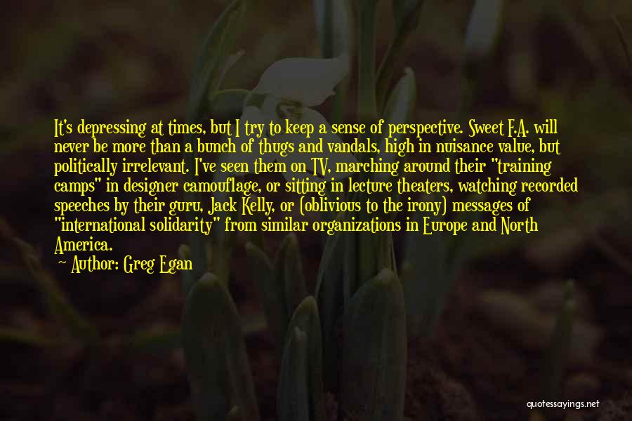 Greg Egan Quotes: It's Depressing At Times, But I Try To Keep A Sense Of Perspective. Sweet F.a. Will Never Be More Than