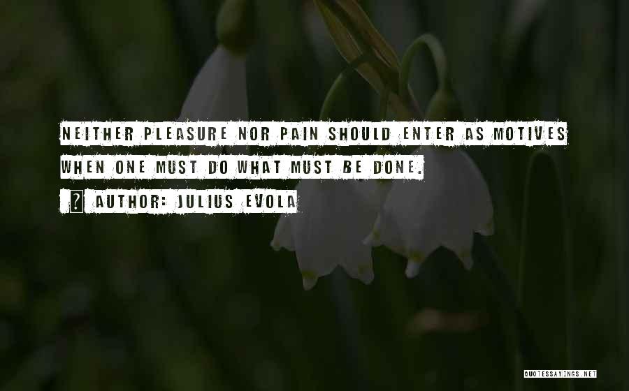 Julius Evola Quotes: Neither Pleasure Nor Pain Should Enter As Motives When One Must Do What Must Be Done.