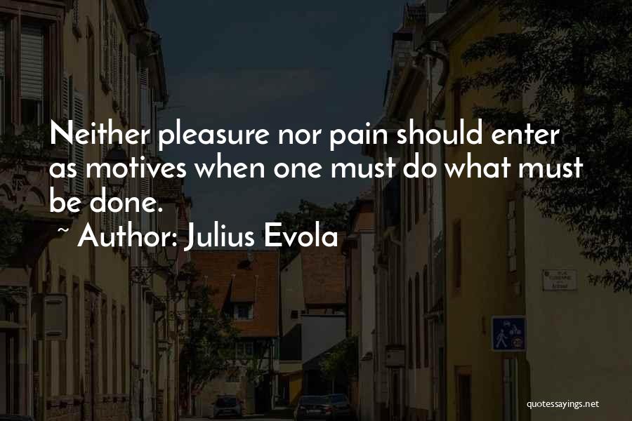 Julius Evola Quotes: Neither Pleasure Nor Pain Should Enter As Motives When One Must Do What Must Be Done.