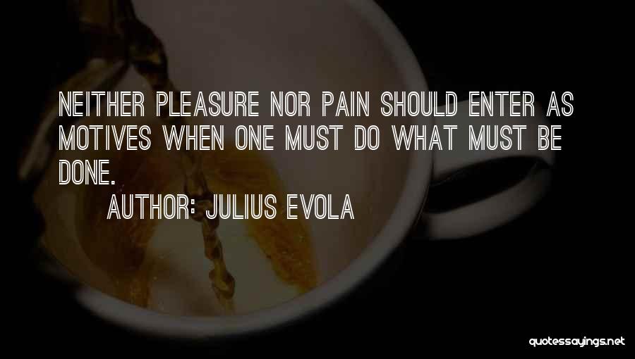 Julius Evola Quotes: Neither Pleasure Nor Pain Should Enter As Motives When One Must Do What Must Be Done.