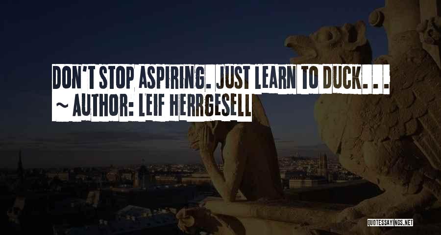 Leif Herrgesell Quotes: Don't Stop Aspiring. Just Learn To Duck. . .