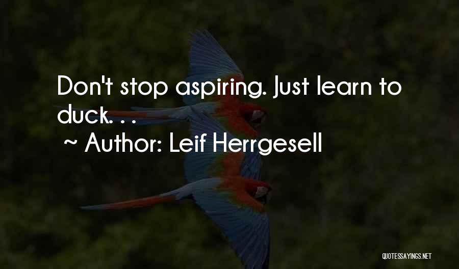 Leif Herrgesell Quotes: Don't Stop Aspiring. Just Learn To Duck. . .