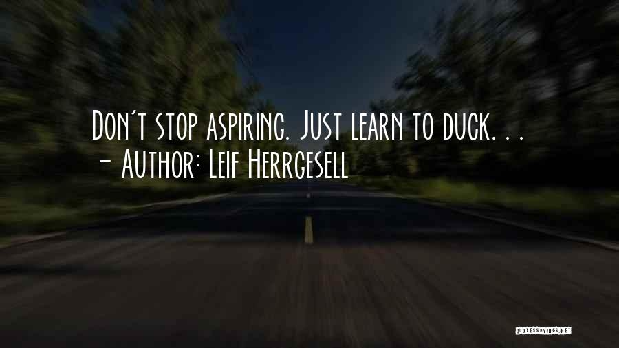 Leif Herrgesell Quotes: Don't Stop Aspiring. Just Learn To Duck. . .