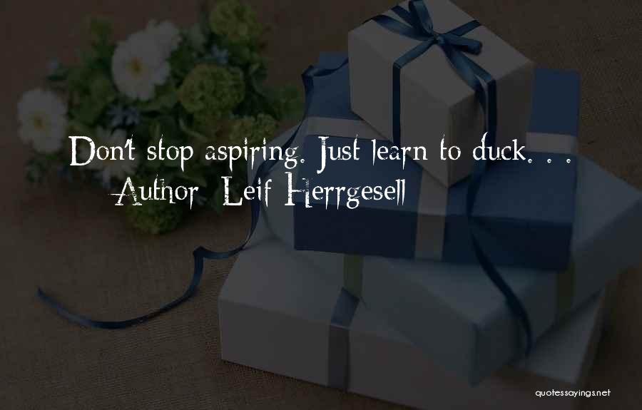 Leif Herrgesell Quotes: Don't Stop Aspiring. Just Learn To Duck. . .