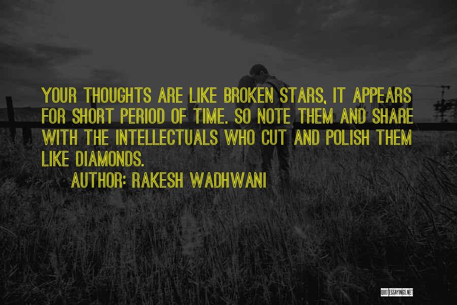 Rakesh Wadhwani Quotes: Your Thoughts Are Like Broken Stars, It Appears For Short Period Of Time. So Note Them And Share With The