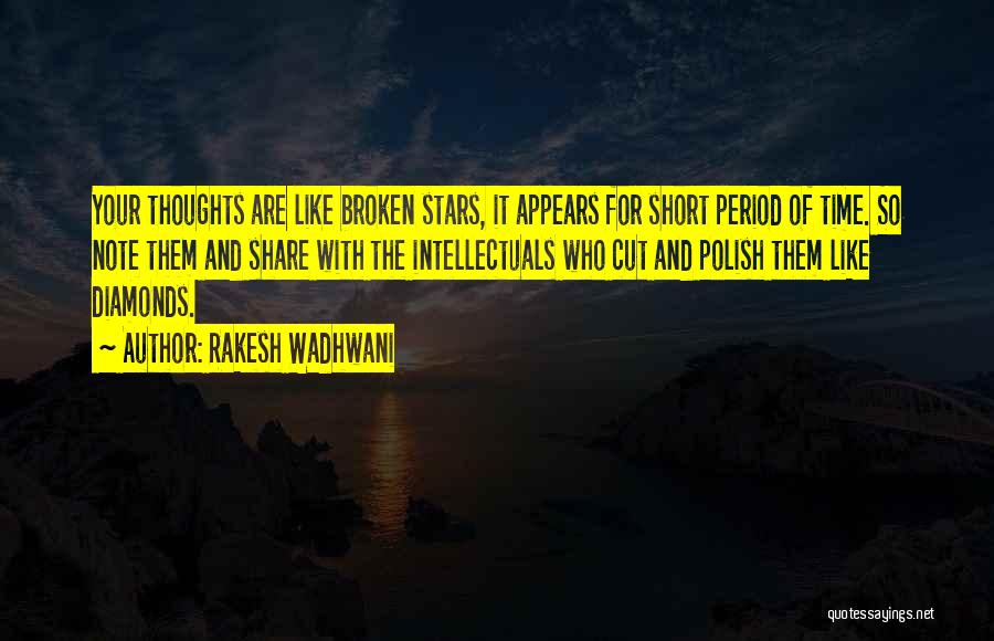 Rakesh Wadhwani Quotes: Your Thoughts Are Like Broken Stars, It Appears For Short Period Of Time. So Note Them And Share With The