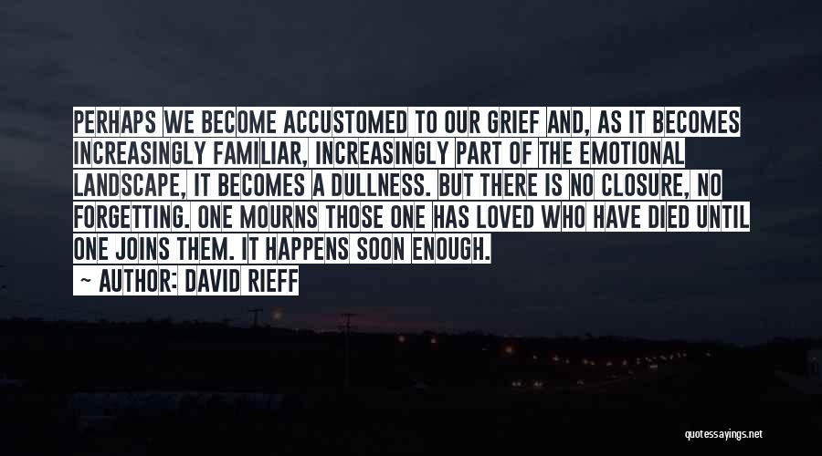 David Rieff Quotes: Perhaps We Become Accustomed To Our Grief And, As It Becomes Increasingly Familiar, Increasingly Part Of The Emotional Landscape, It