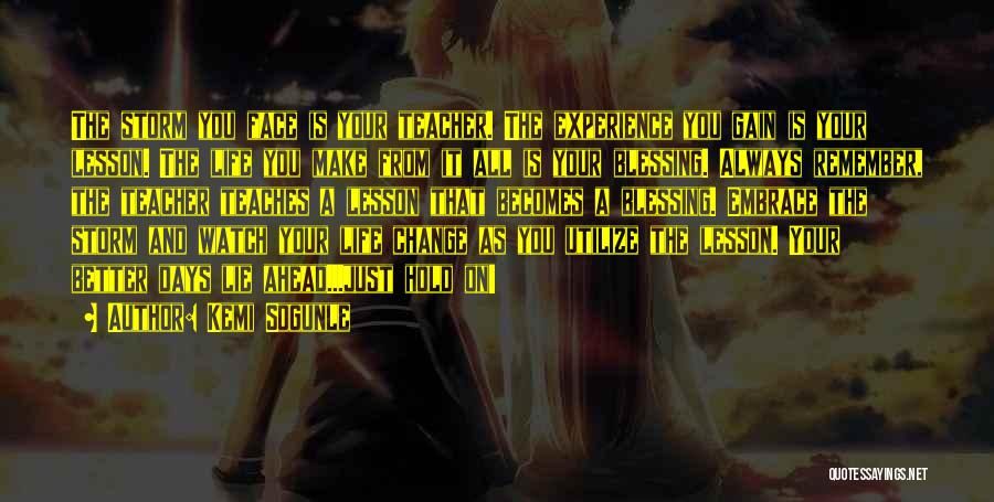 Kemi Sogunle Quotes: The Storm You Face Is Your Teacher. The Experience You Gain Is Your Lesson. The Life You Make From It