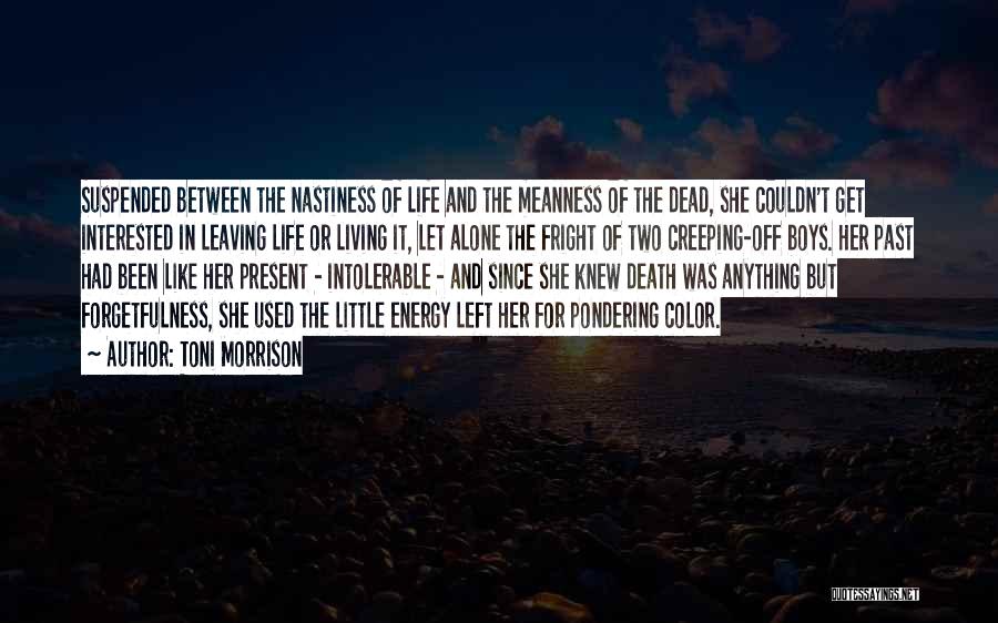 Toni Morrison Quotes: Suspended Between The Nastiness Of Life And The Meanness Of The Dead, She Couldn't Get Interested In Leaving Life Or