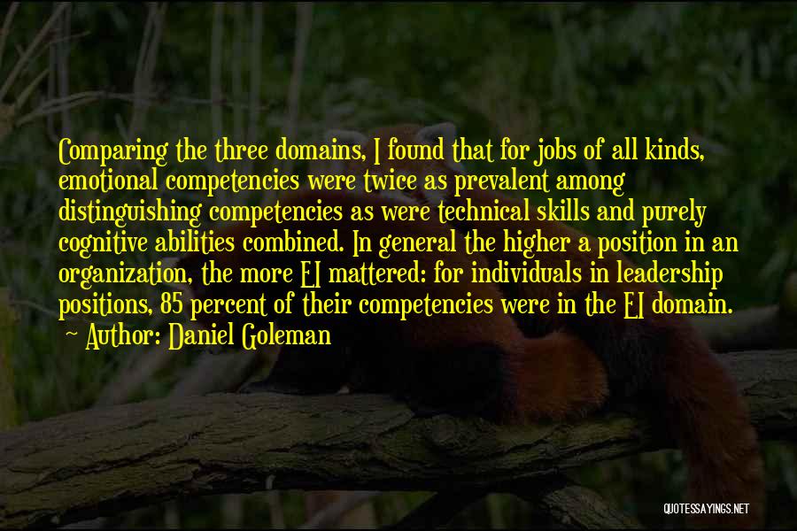 Daniel Goleman Quotes: Comparing The Three Domains, I Found That For Jobs Of All Kinds, Emotional Competencies Were Twice As Prevalent Among Distinguishing