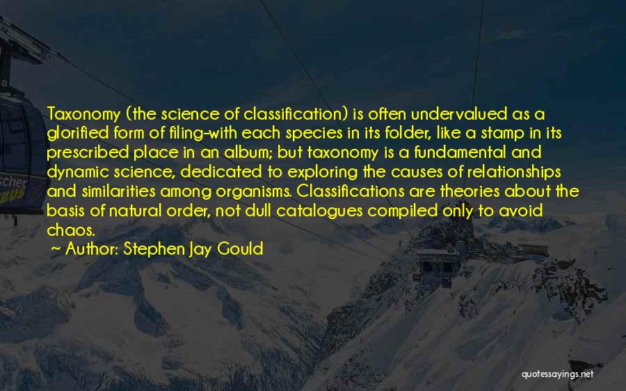 Stephen Jay Gould Quotes: Taxonomy (the Science Of Classification) Is Often Undervalued As A Glorified Form Of Filing-with Each Species In Its Folder, Like