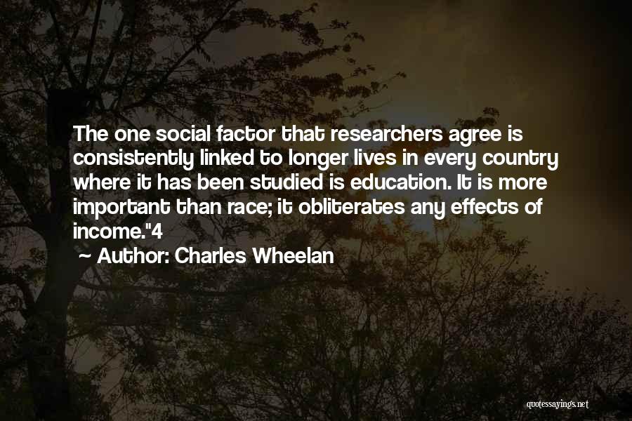 Charles Wheelan Quotes: The One Social Factor That Researchers Agree Is Consistently Linked To Longer Lives In Every Country Where It Has Been